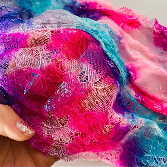 NEW VS VICTORIAS SECRET Blue Pink Purple Pastel Neon Lace Bra Bandeau Crop Top S - Picture 2 of 7